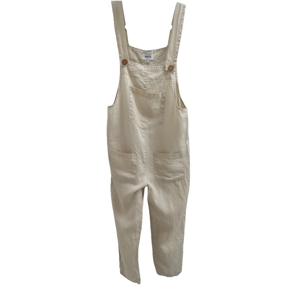 Mate the Label Maya Linen Overalls Jumpsuit Sz S Cream lagenlook Minimalist USA